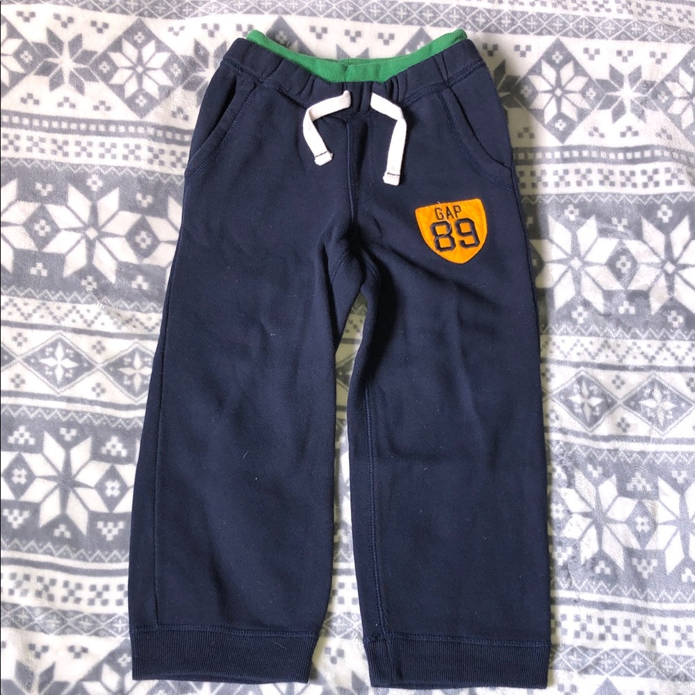 GAP Navy Jogger Pants with Green Waistband and Yellow Patch
